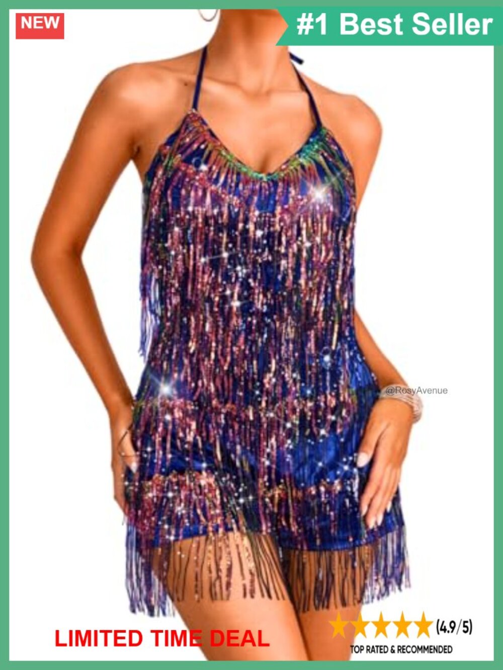 Sequin Fringe Backless Short Romper Sleeveless V Neck One Piece Dance Outfit